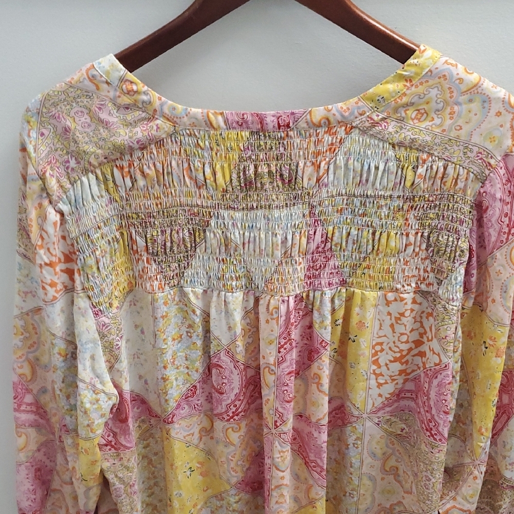 Rose + Olive Patchwork Boho Popover Top Size 2x - image 7